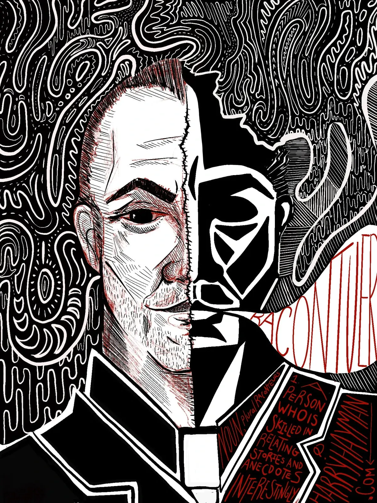 Pen-and-ink mural artwork — Another 3 Hearts Experience